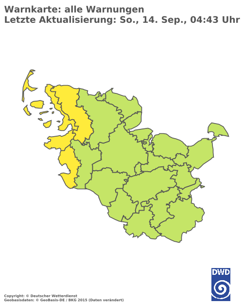 Aktuelle Wetterwarnungen für  Schleswig-Flensburg - Binnenland