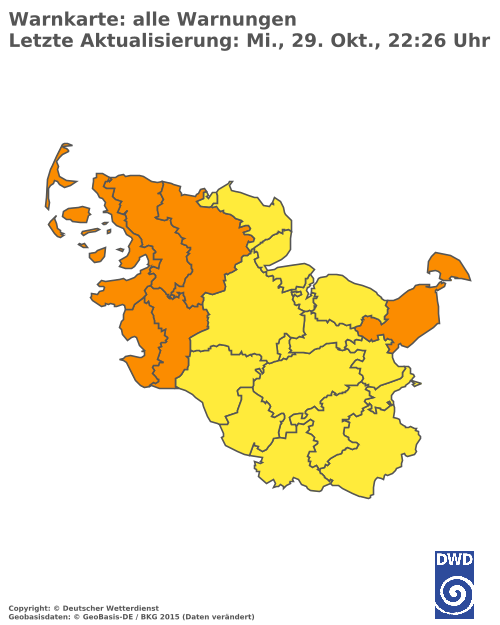 Aktuelle Wetterwarnungen für  Schleswig-Flensburg - Binnenland